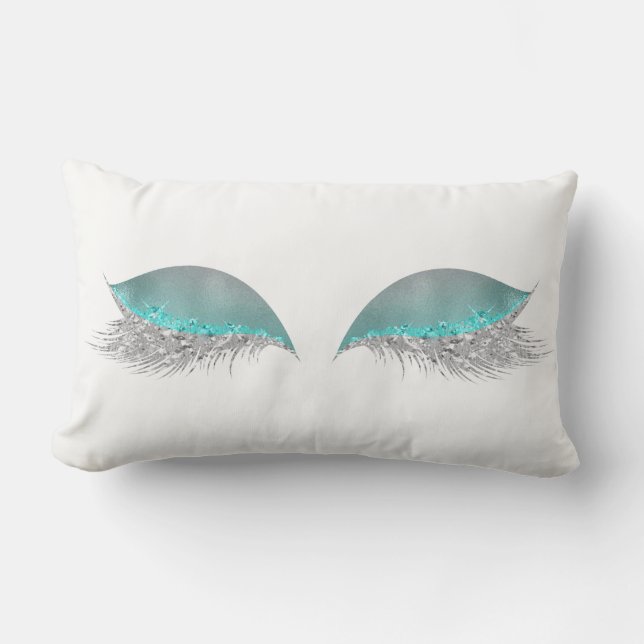 Silver Blue Ocean Ombre Glitter Makeup Lashes Lumbar Cushion (Front)