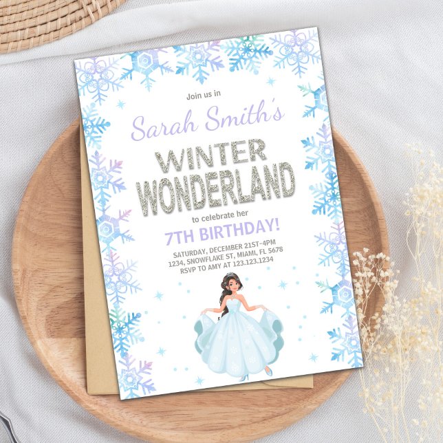 Silver Blue Party Theme Invitation (Snow flake Winter Wonderland Invitation)