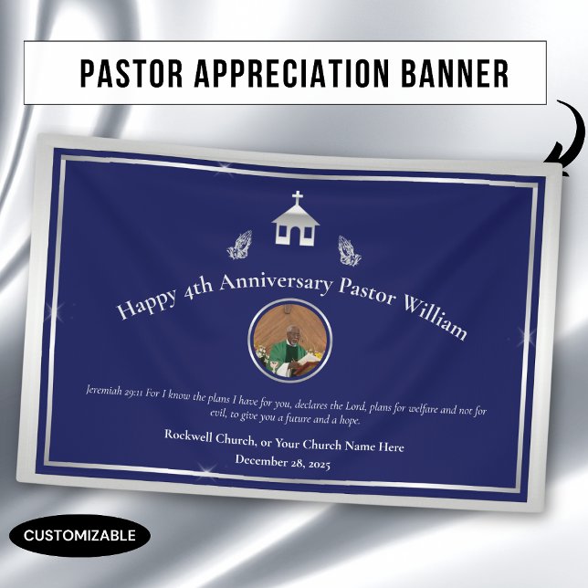 Silver Blue Pastor Anniversary or Church Event Banner (Creator Uploaded)
