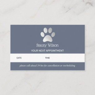 Silver Blue Paw Print Logo Appointment Card