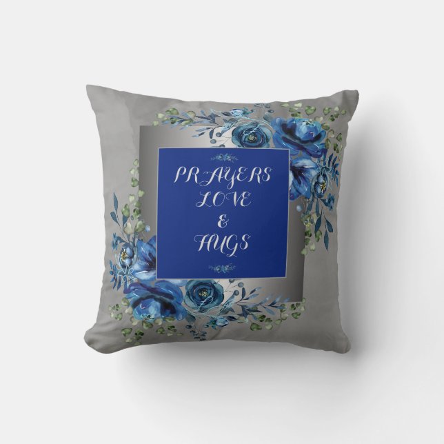 Silver & Blue Petal Symphony Cushion (Front)