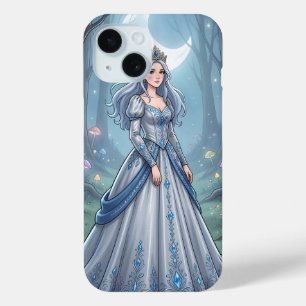 Silver blue princess in the forest iPhone 15 case