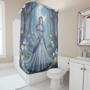 Silver blue princess in the forest shower curtain