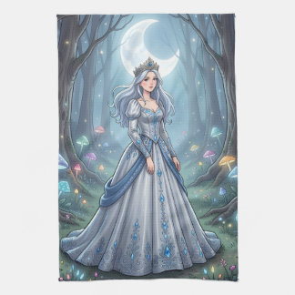 Silver blue princess in the forest tea towel