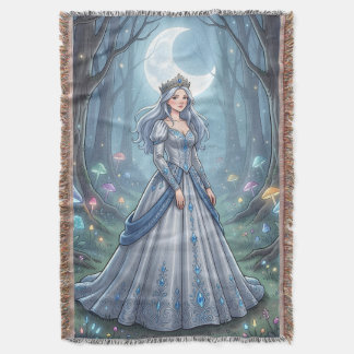 Silver blue princess in the forest throw blanket