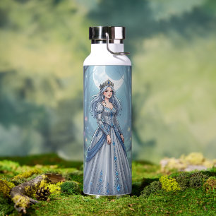 Silver blue princess in the forest water bottle
