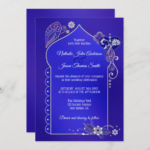 Silver Blue Purple Henna Mehndi Wedding Invitation