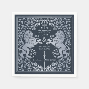 Silver Blue Royal Lion Mediaeval Sword Wedding Napkin
