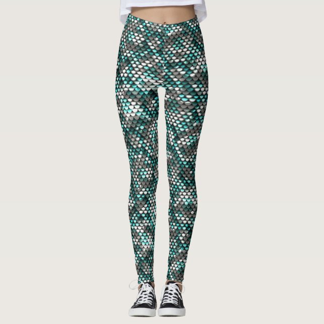 Silver & Blue Sequins Look Leggings (Front)