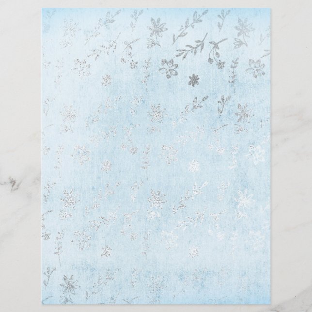 Silver & Blue Shabby Floral Scrapbook Paper (Front)