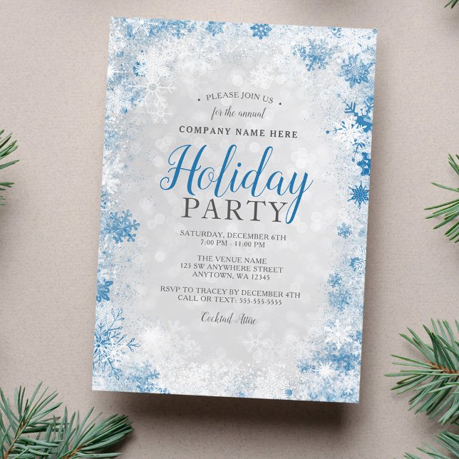 Silver Blue Snowflake Corporate Holiday Party Invitation (Creator Uploaded)