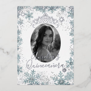 Silver Blue Snowflake Photo Quinceanera 