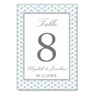 Silver Blue Snowflake Winter Wedding Table Number