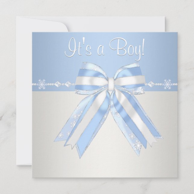 Silver Blue Snowflakes Baby Boy Shower Invitations (Front)