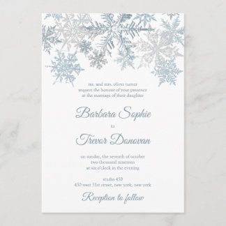 Silver Blue Snowflakes Christmas Winter Wedding Invitation