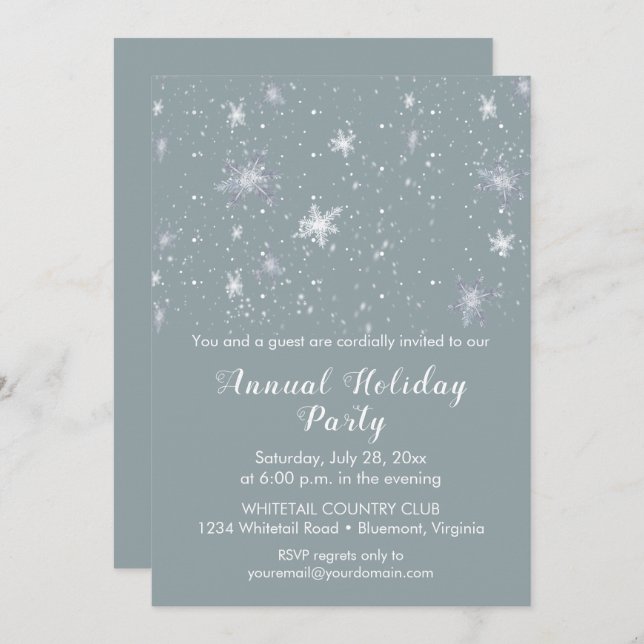 Silver Blue Snowflakes Snow Christmas Party Invitation (Front/Back)