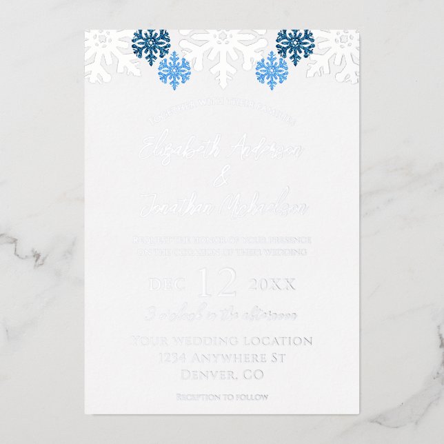 Silver Blue Snowflakes Winter Wedding (Front)