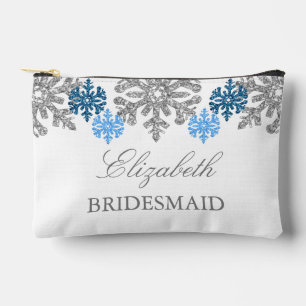 Silver Blue Snowflakes Winter Wedding Accessory Pouch