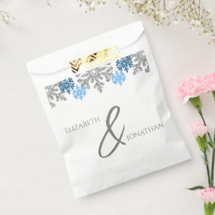 Silver Blue Snowflakes Winter Wedding Favour Bag