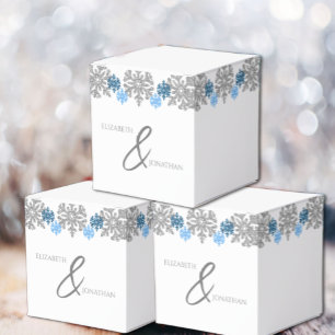 Silver Blue Snowflakes Winter Wedding Favour Box