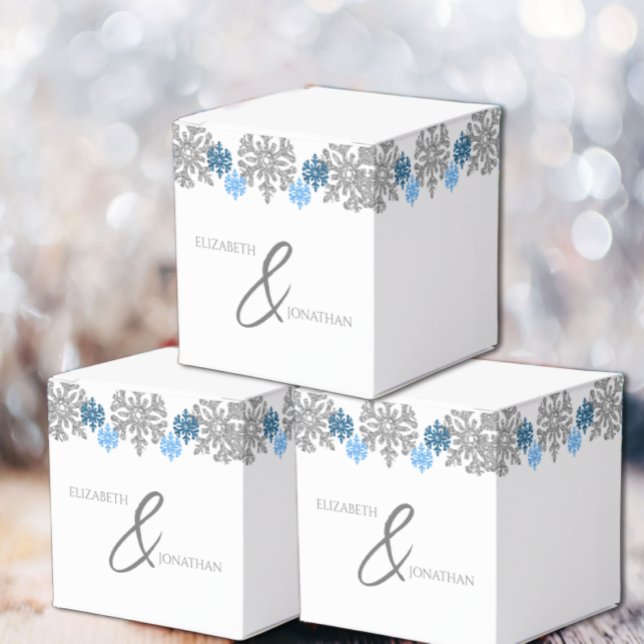 Silver Blue Snowflakes Winter Wedding Favour Box (Creator Uploaded)