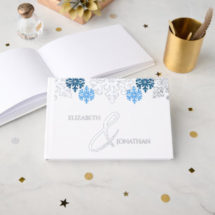 Silver Blue Snowflakes Winter Wedding Guest Book