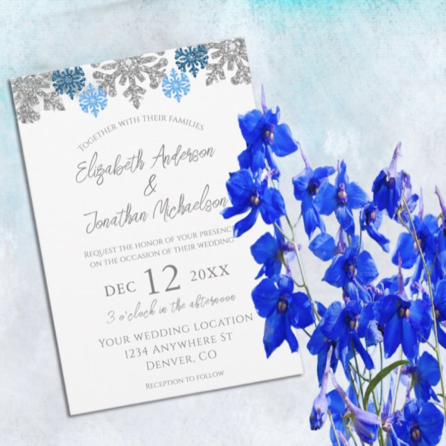 Silver Blue Snowflakes Winter Wedding Invitation (Creator Uploaded)