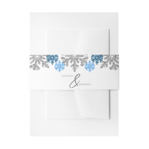 Silver Blue Snowflakes Winter Wedding Invitation Belly Band