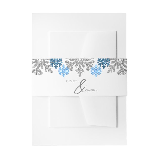 Silver Blue Snowflakes Winter Wedding Invitation Belly Band (Front Example)