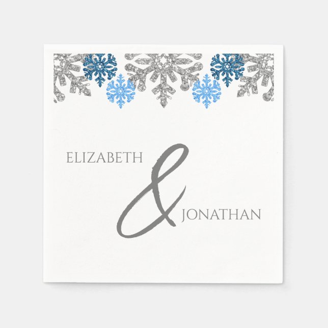 Silver Blue Snowflakes Winter Wedding Napkin (Front)