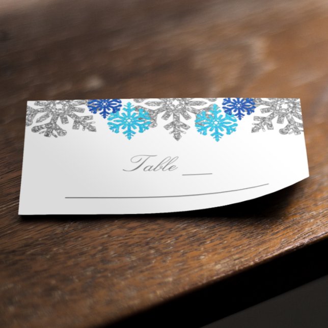 Silver Blue Snowflakes Winter Wedding Place Card (Creator Uploaded)
