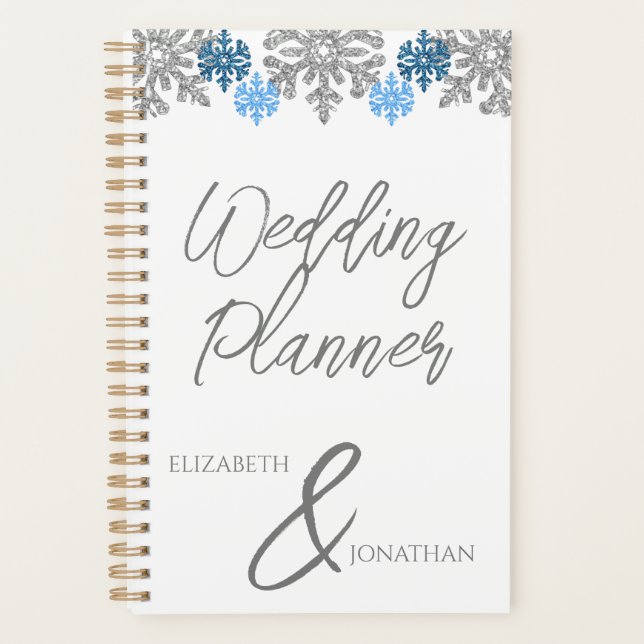 Silver Blue Snowflakes Winter Wedding Planner (Front)