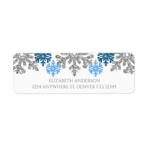 Silver Blue Snowflakes Winter Wedding Return Address Label