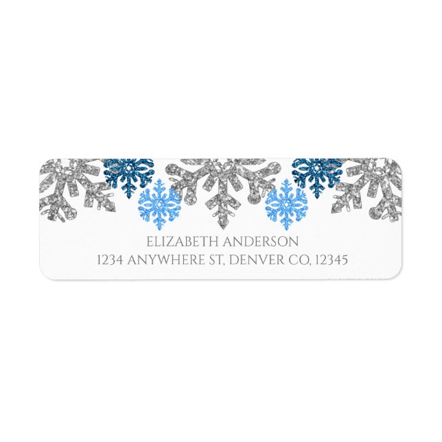 Silver Blue Snowflakes Winter Wedding Return Address Label (Front)