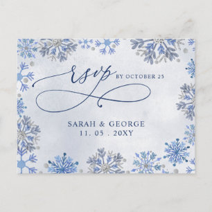 Silver Blue Snowflakes Winter Wedding Rsvp Postcard