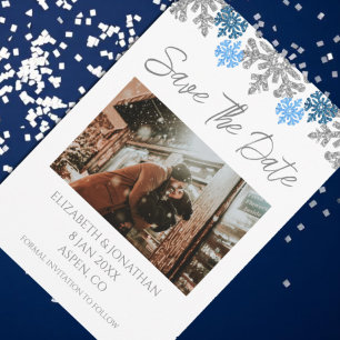 Silver Blue Snowflakes Winter Wedding Save The Date