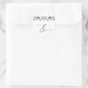 Silver Blue Snowflakes Winter Wedding Square Sticker