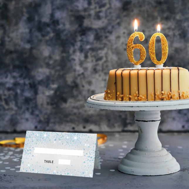 Silver blue sparkles place card (Creator Uploaded)