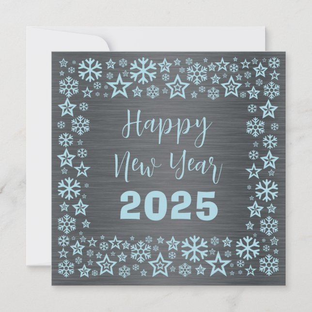 Silver blue Square wish card with golden stars (Front)