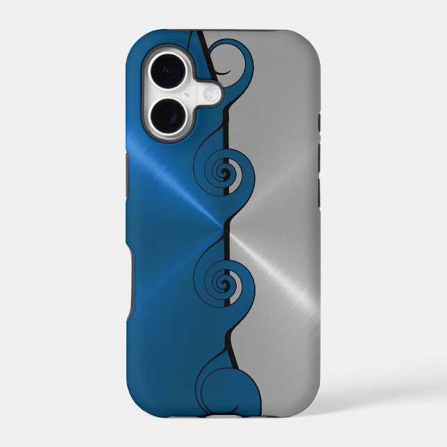 Silver Blue Stainless Metallic Swirl Pattern (Back)