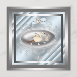 Silver Blue Stork Baby Boy Shower Invitations