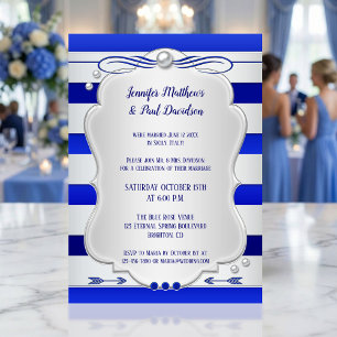 Silver Blue Striped Post Wedding Party Invitation