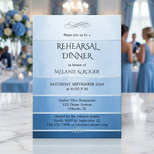 Silver Blue Striped Tonne sur Tonne Rehearsal Dinn Invitation