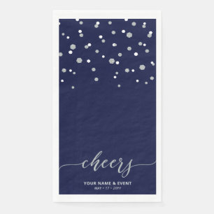 Silver Blue Stylish Script Confetti Cheers Party Napkin