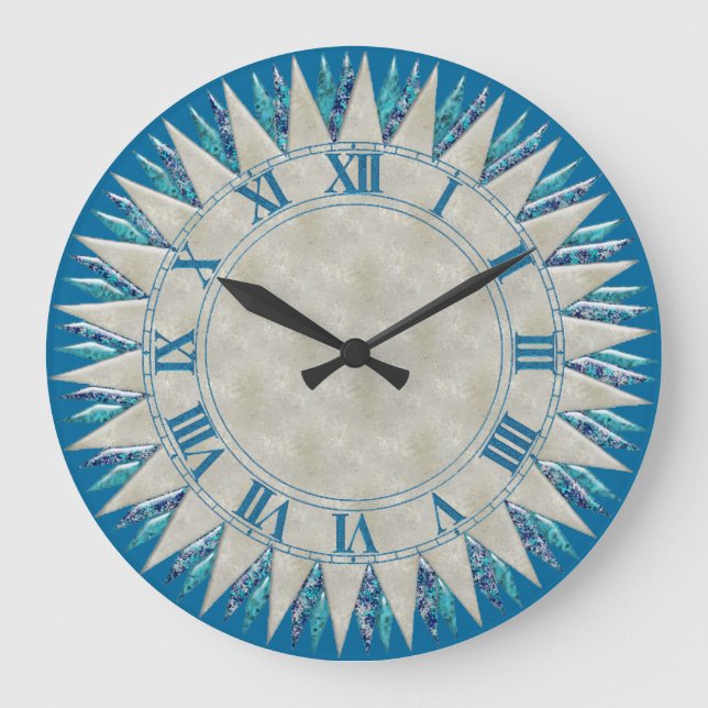 Silver Blue Sun Wall Clock (Front)