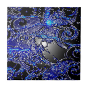 Silver Blue Swirl Abstract Ceramic Tile