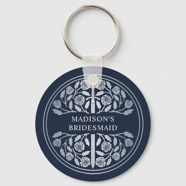 Silver Blue Sword Bridesmaid Royal Wedding Gift Key Ring (Front)