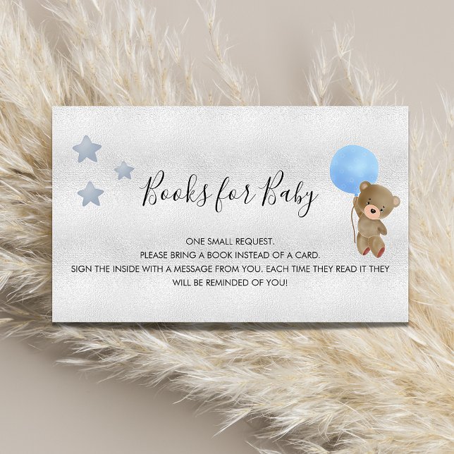 Silver blue teddy bear baby shower book request enclosure card (Creator Uploaded)