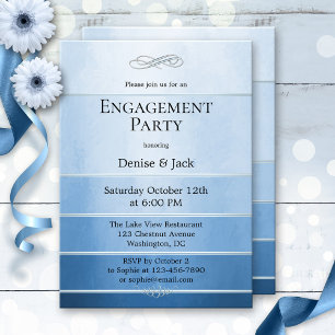 Silver Blue Tonne sur Tonne Striped Engagement Invitation