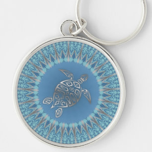 Silver Blue Turtle Animal Key Ring